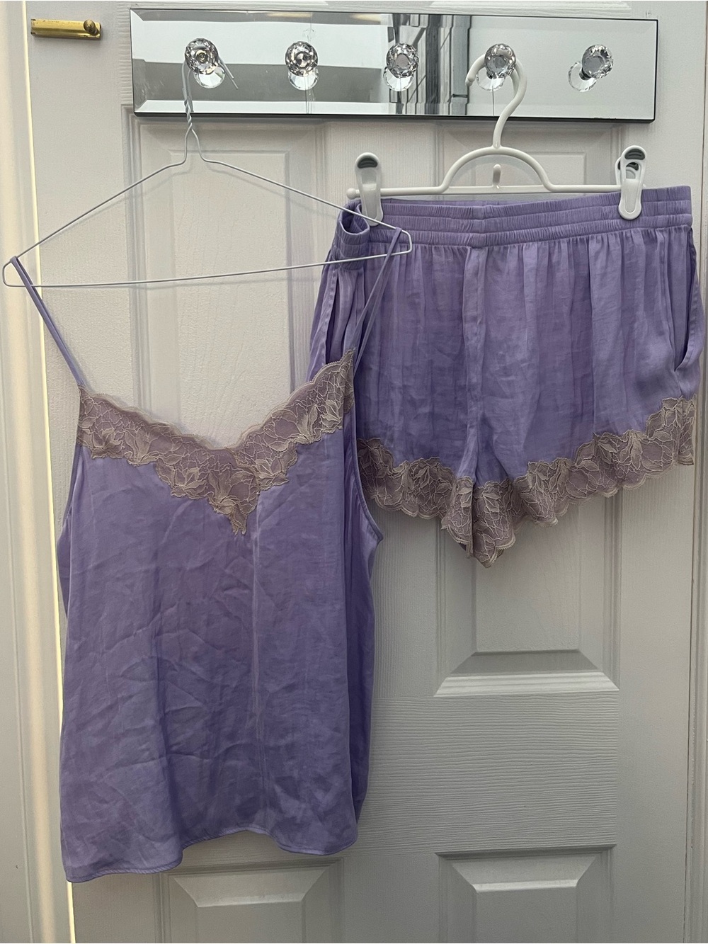 Soma Lavender Lace Trim Satin Cami & Short Set